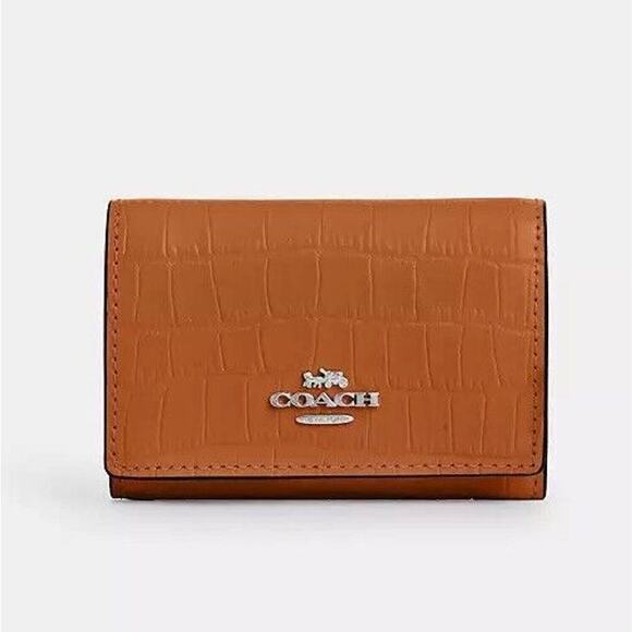 Coach Cu914 Smooth Leather Micro Wallet Washed Orange Croc Embossed NWT $218 - Picture 2 of 7